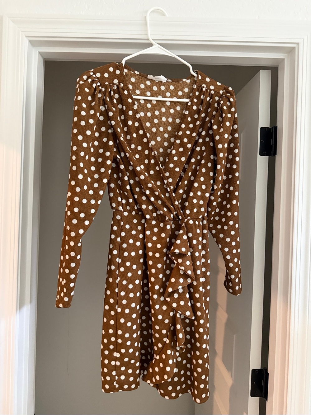 MANGO Brown White Polka Dot Ruffle Dress